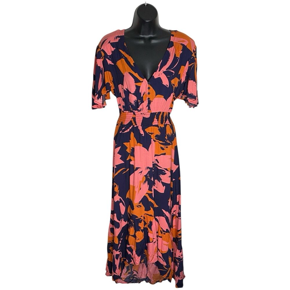 Abel the Label Maxi Dress Womens XS Floral Boho Smocked Garden Tropical NWT